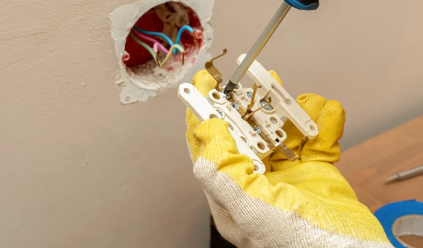 Eletricista mostrando como instalar tomada com interruptor