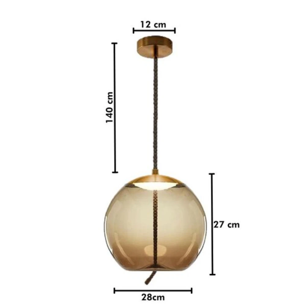 Lustre pendente moderno de vidro dourado com iluminação elegante, ideal para iluminar salas de jantar, residências e ambientes sofisticados.
